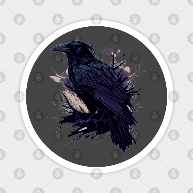 Raven Graphic Goth Black Crow Magnet by Linco